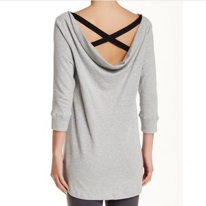 Beyond Yoga Crossed Cowl Pullover in Heather Grey